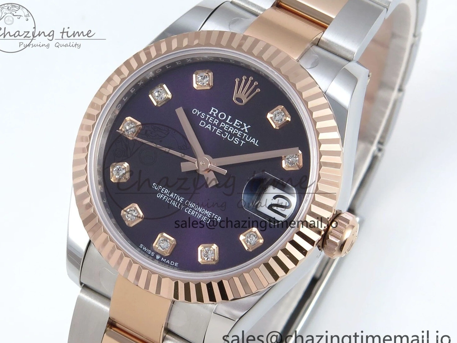 Good Copy Rolex Watches Best Purple 31 Oyster Bracelet ETA 278271 904L DateJust Edition Dial Diamonds on Steel SS 1:1 ARF 522 Premium RG 0103